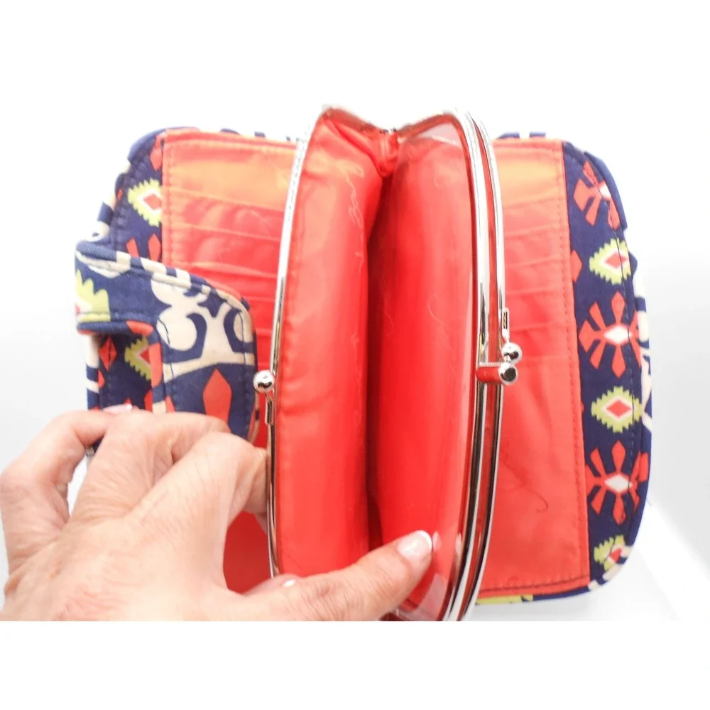 Vera Bradley Retired Sun Valley Clutch Wallet Navy Orange Green 7.5" Long - Picture 4 of 8
